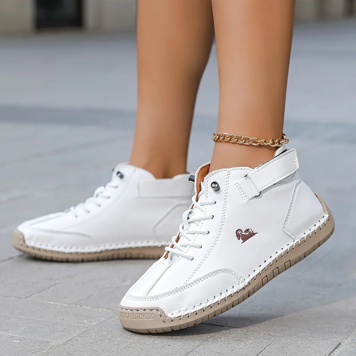 Coralie — Ankle-High Strap & Lace Sneakers