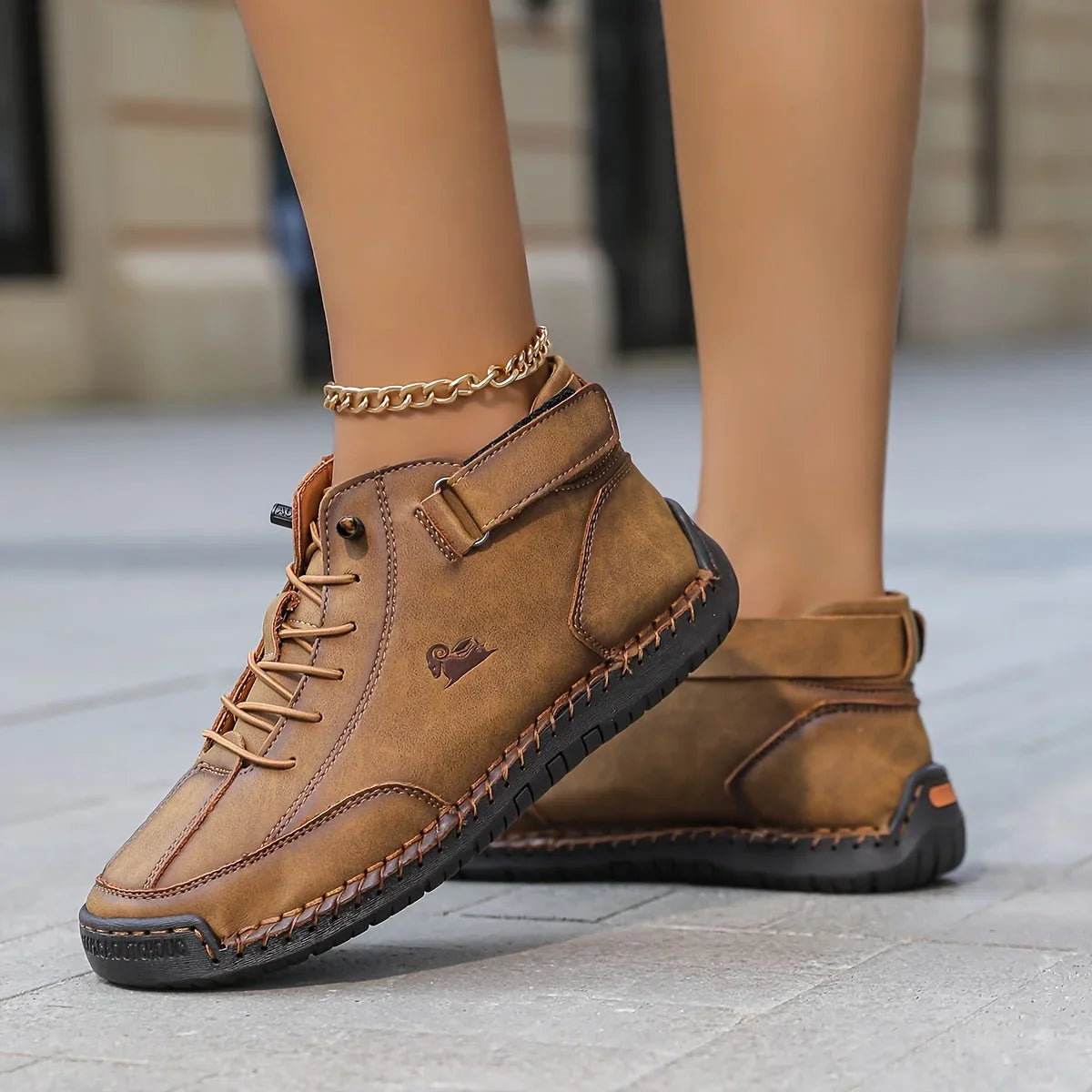 Coralie — Ankle-High Strap & Lace Sneakers