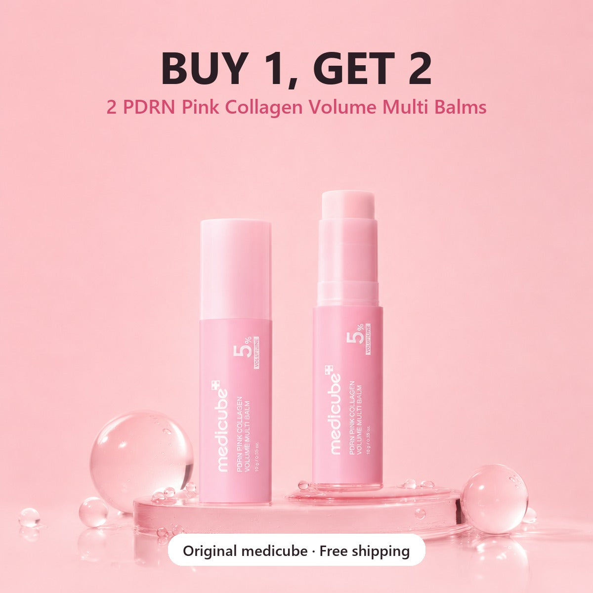 Two medicube PDRN Pink Collagen Volume Multi Balm sticks — Buy 1, Get 2